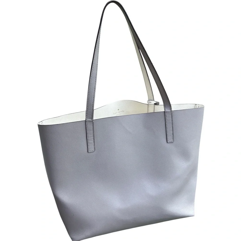 Kate Spade New York Leather Tote Bag with Tassel – Gray